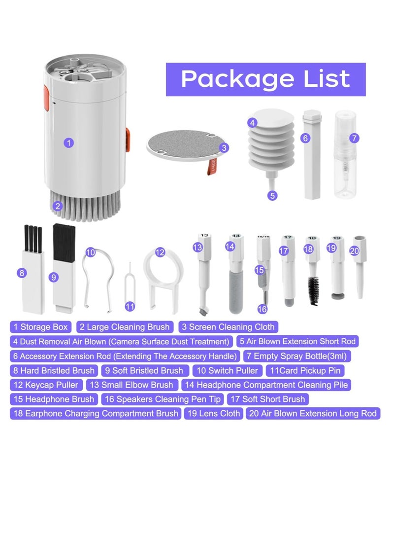 بامير مجموعة تنظيف شاشة الهاتف المحمول 20 في 1، مجموعة رذاذ تنظيف فرشاة لوحة مفاتيح الكمبيوتر لأجهزة iPhone AirPods MacBook iPad، أداة تنظيف الأجهزة الإلكترونية للكاميرا وشاشة الكمبيوتر وسماعات الأذن - Image 2