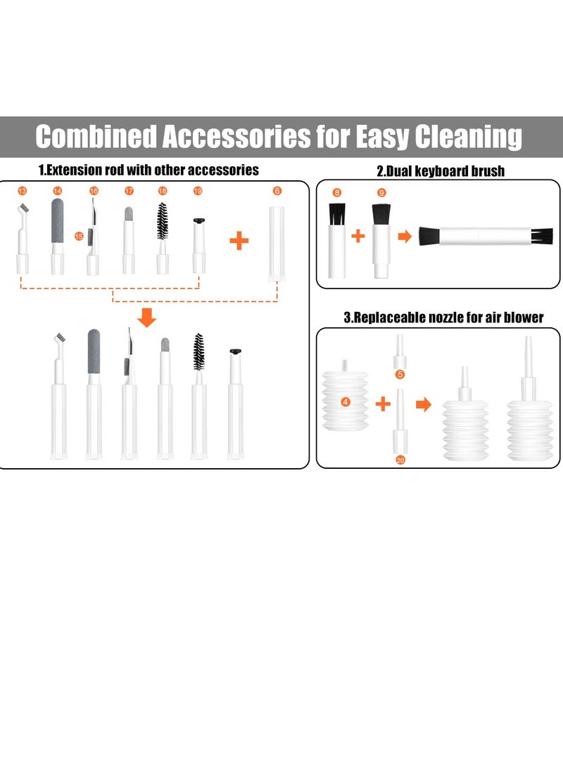 بامير مجموعة تنظيف شاشة الهاتف المحمول 20 في 1، مجموعة رذاذ تنظيف فرشاة لوحة مفاتيح الكمبيوتر لأجهزة iPhone AirPods MacBook iPad، أداة تنظيف الأجهزة الإلكترونية للكاميرا وشاشة الكمبيوتر وسماعات الأذن - Image 4