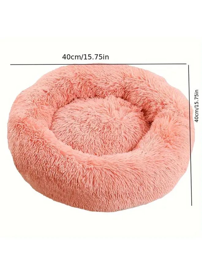Dark Gray Donut Style Dog Bed For Small Puppies Super Soft Faux Fur Pet House - Image 3