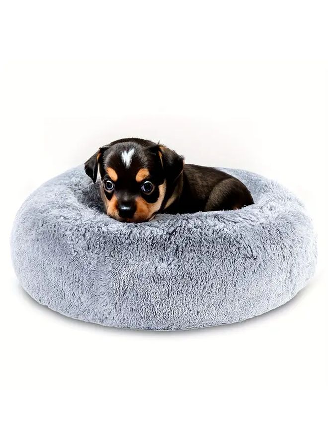 Dark Gray Donut Style Dog Bed For Small Puppies Super Soft Faux Fur Pet House - Image 5