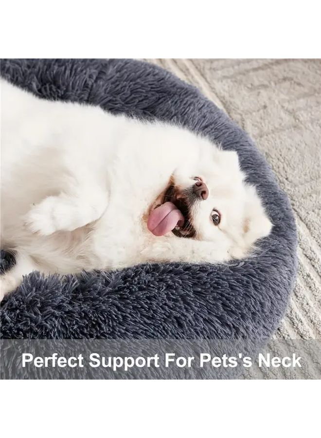 Dark Gray Donut Style Dog Bed For Small Puppies Super Soft Faux Fur Pet House - Image 2