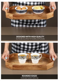 REZLAN UAE Handcrafted Acacia Wood Serving Tray – Rustic 38.1x25.4cm (15"x10") Wooden Tray for Breakfast, Tea, Cheese, or Home Décor – Natural Grain Elegance  - Image 3