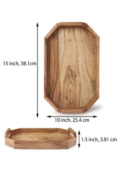 REZLAN UAE Handcrafted Acacia Wood Serving Tray – Rustic 38.1x25.4cm (15"x10") Wooden Tray for Breakfast, Tea, Cheese, or Home Décor – Natural Grain Elegance  - Image 2