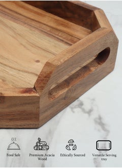 REZLAN UAE Handcrafted Acacia Wood Serving Tray – Rustic 38.1x25.4cm (15"x10") Wooden Tray for Breakfast, Tea, Cheese, or Home Décor – Natural Grain Elegance  - Image 4