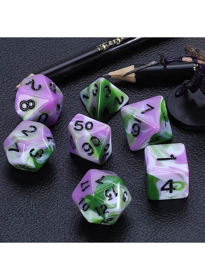 CiaraQ Dnd Polyhedral Dice Set For Dungeons And Dragons Rpg Mtg Role Playing Table Games-With 1 Dice Pouch (Pink+Green+White) - Image 4