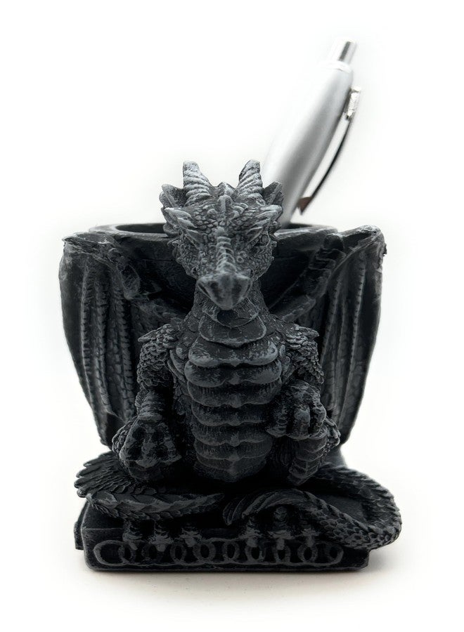 RUSTIX Medieval Dragon Pen Holder - Fantasy Gothic Decor | Unique Desk Organizer for Adults | Dragon Figurine Home Office Accessory | Pewter-Style Dragon Stationery Holder - Image 1
