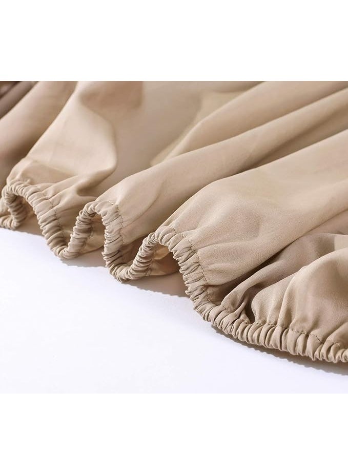 PHF Fitted Sheet 300 Thread Count Satin 100% Cotton Natural Soft Durable Breathable Warm for Winter Double Size 54 x 75 x 15 Inches, Khaki - Image 5