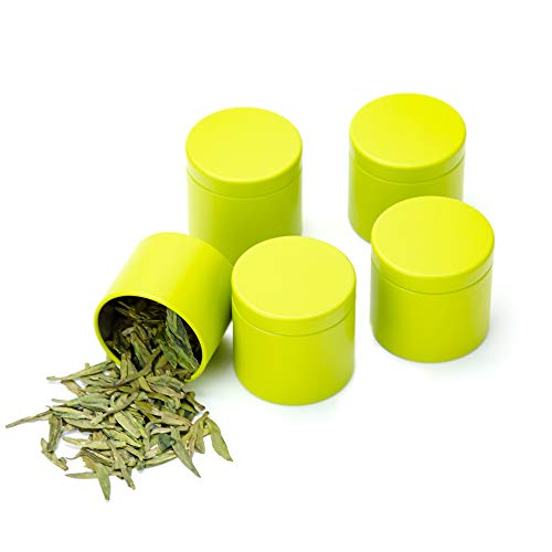 Tianhui Small Tin Can Box with Airtight Lids Canister for Coffee Tea Candy Storage Loose Leaf Tea Tin Containers Storage 5 Pcs (Green, S) - Image 1