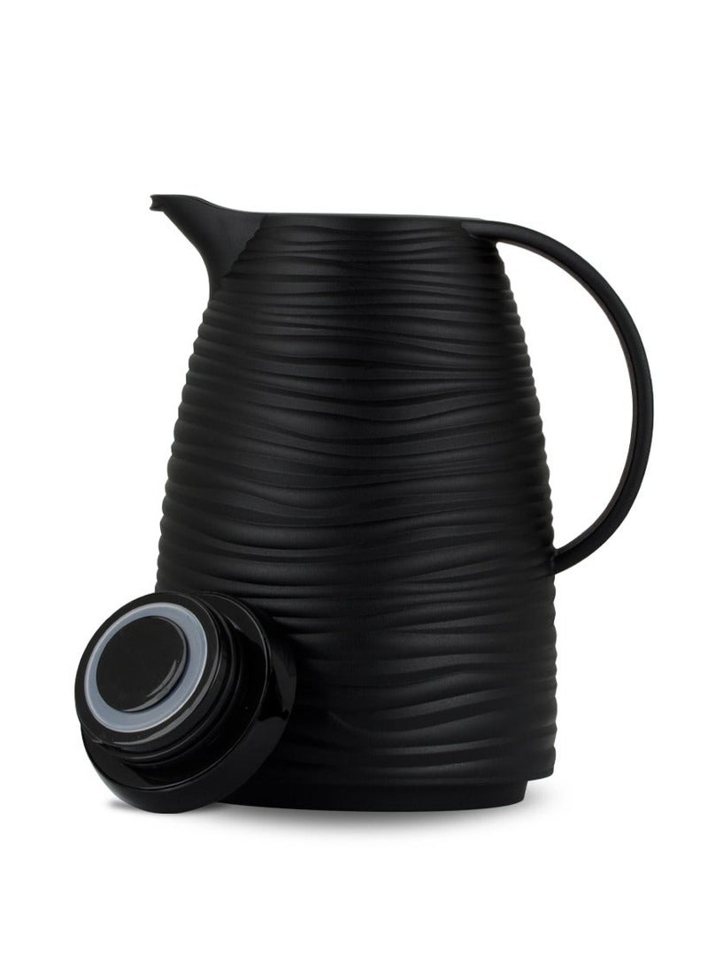 BASURRAH Black Thermal Coffee and Tea Flask with Textured Design – Keeps Drinks Hot for 12 Hours and Cold for 24 Hours – Available in 1L / 1.5L / 2L Capacities – Elegant Design for Serving Coffee in Kitchens and Living Rooms - Image 4