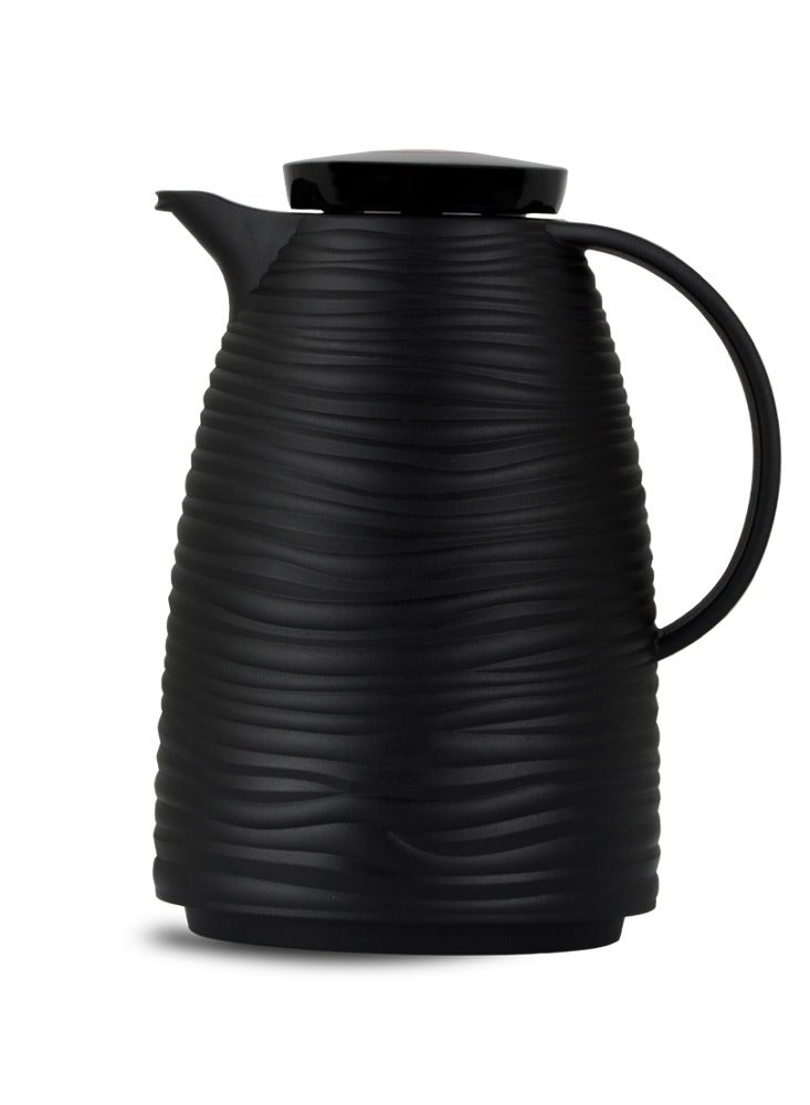 BASURRAH Black Thermal Coffee and Tea Flask with Textured Design – Keeps Drinks Hot for 12 Hours and Cold for 24 Hours – Available in 1L / 1.5L / 2L Capacities – Elegant Design for Serving Coffee in Kitchens and Living Rooms - Image 3