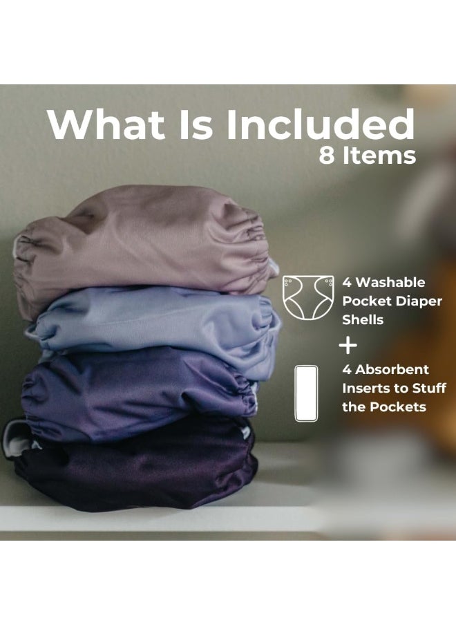 Nora's Nursery - Nora's Nursery Amethyst 4-Pack Cloth Pocket Diapers with 4 Inserts - Image 1