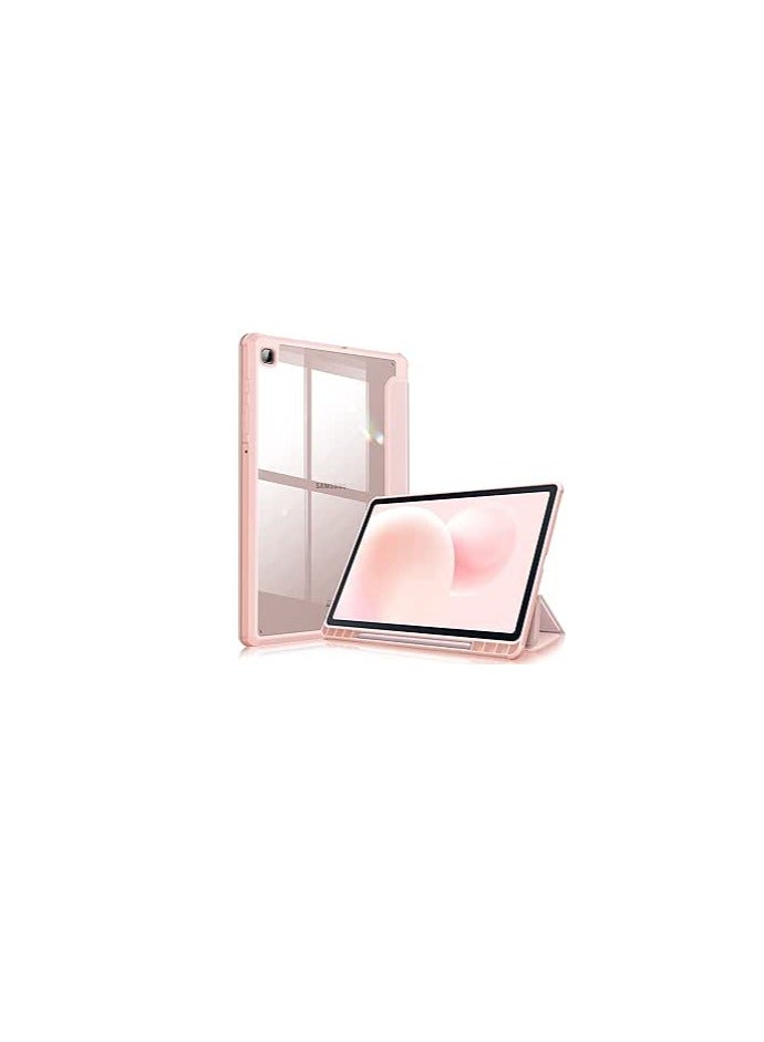 إيفو جراب Hybrid Slim Case لهاتف Samsung Galaxy Tab S6 Lite مقاس 10.4 بوصة موديل 2022/2020 (SM-P610/P613/P615/P619) مع حامل قلم S وغطاء خلفي شفاف مقاوم للصدمات  (وردي) - Image 1