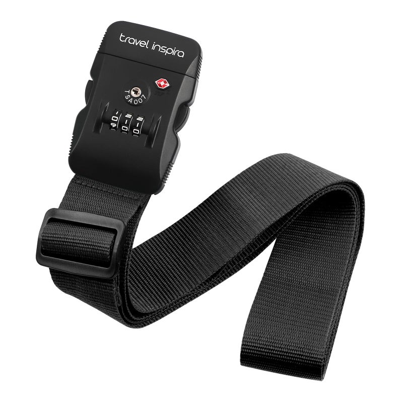 travel inspira Travel Inspira Luggage Strap with TSA Combination Lock - Adjustable, Easy to Use, Protect Your Luggage, Black  - Image 1