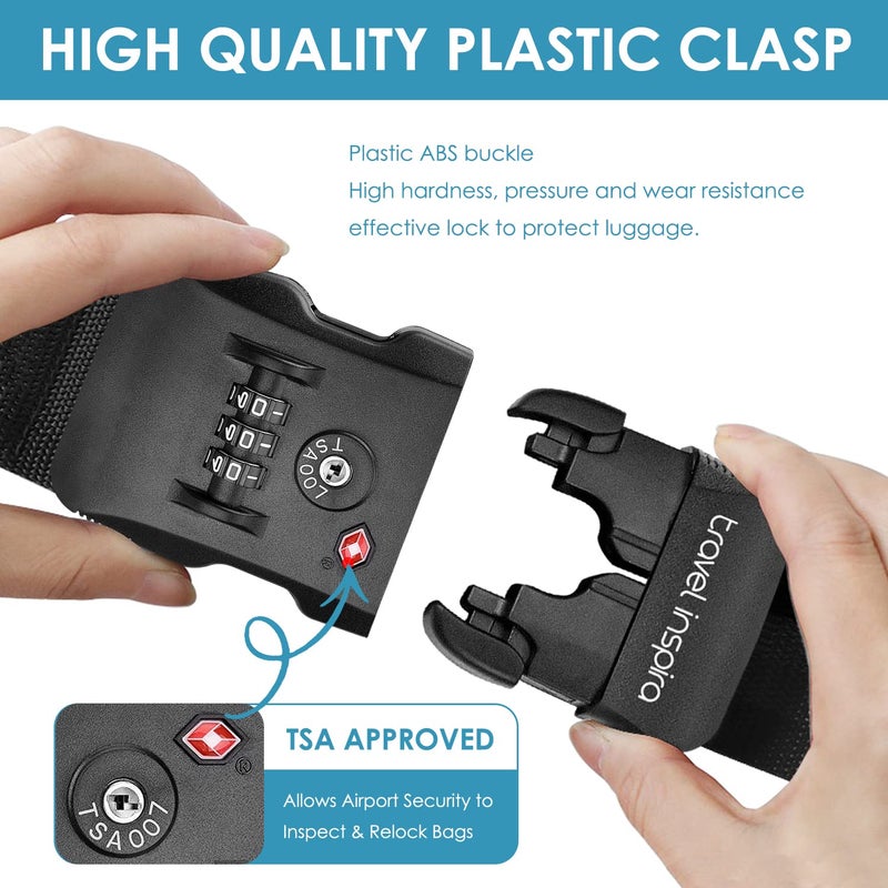 travel inspira Travel Inspira Luggage Strap with TSA Combination Lock - Adjustable, Easy to Use, Protect Your Luggage, Black  - Image 4