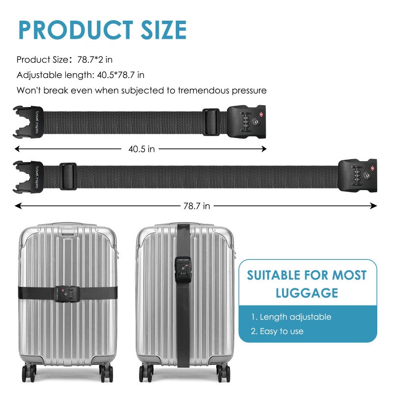 travel inspira Travel Inspira Luggage Strap with TSA Combination Lock - Adjustable, Easy to Use, Protect Your Luggage, Black  - Image 3