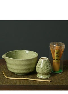 Angmei 4Pcs Matcha Tea Whisk Set, Japanese Matcha Tea Kit, Traditonal Matcha Ceremony Teaware Including Ceramic Bowl with Pouring Spout, Bamboo Tea Scoop, Bamboo Whisk, Ceramic Whisk Holder (Matcha Green)  - Image 1