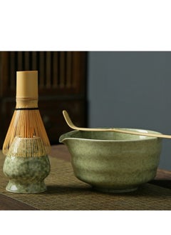 Angmei 4Pcs Matcha Tea Whisk Set, Japanese Matcha Tea Kit, Traditonal Matcha Ceremony Teaware Including Ceramic Bowl with Pouring Spout, Bamboo Tea Scoop, Bamboo Whisk, Ceramic Whisk Holder (Matcha Green)  - Image 3