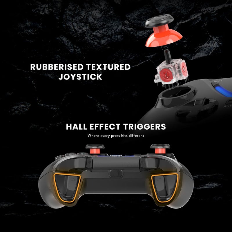 Cosmic Byte وحدة تحكم ARES السلكية للكمبيوتر الشخصي، مشغلات مغناطيسية، عصي تحكم دقيقة، اهتزاز مزدوج، أزرار LED مضاءة من الخلف (أسود) - Image 4