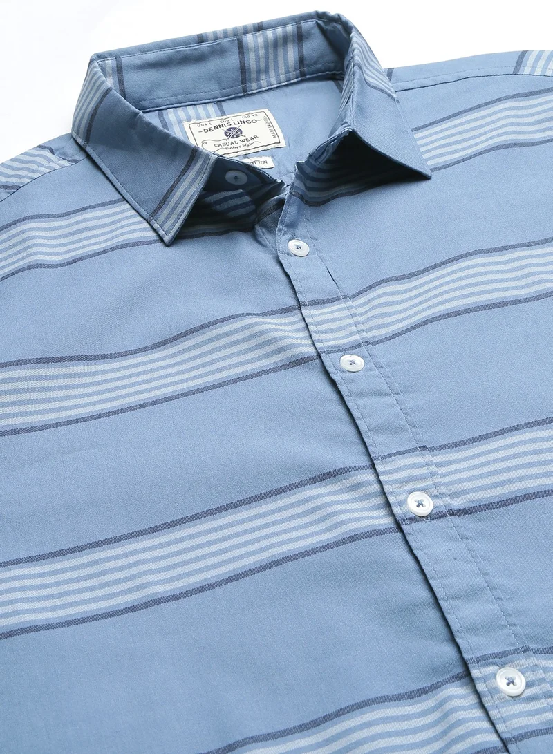 Dennis Lingo Slim Fit Blue Casual Shirt - 100% Cotton