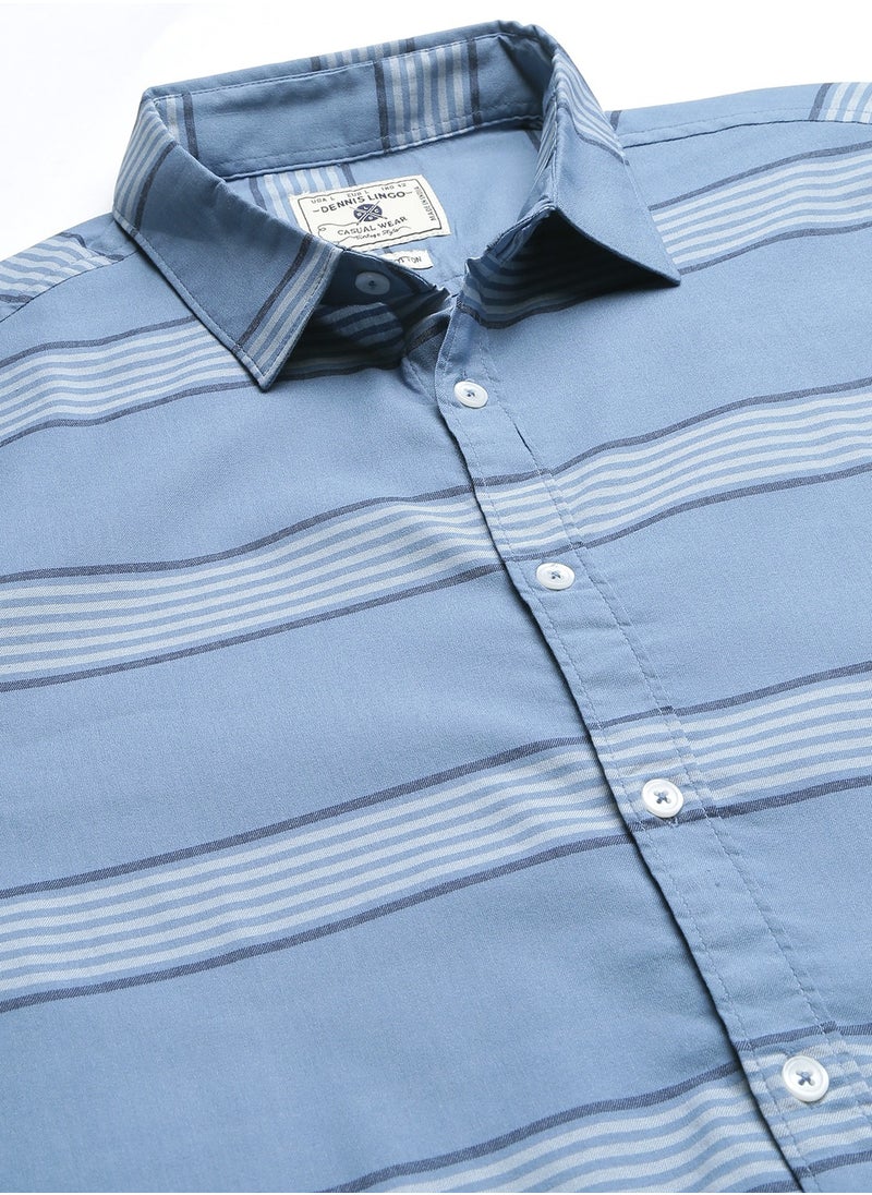 Dennis Lingo Slim Fit Blue Casual Shirt - 100% Cotton  - Image 3