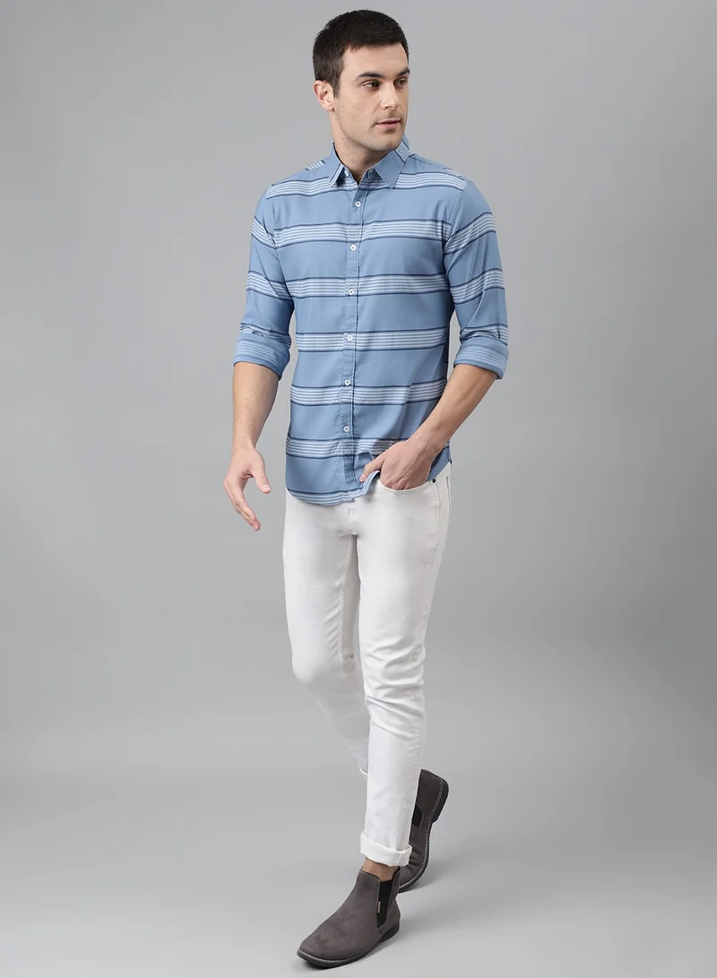 Dennis Lingo Slim Fit Blue Casual Shirt - 100% Cotton