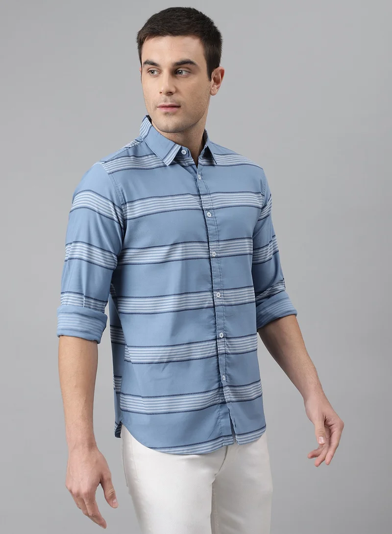Dennis Lingo Slim Fit Blue Casual Shirt - 100% Cotton