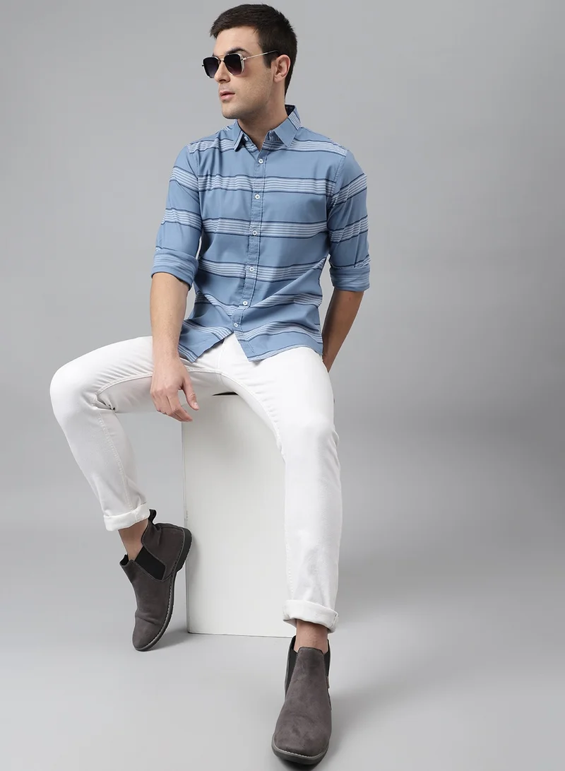 Dennis Lingo Slim Fit Blue Casual Shirt - 100% Cotton