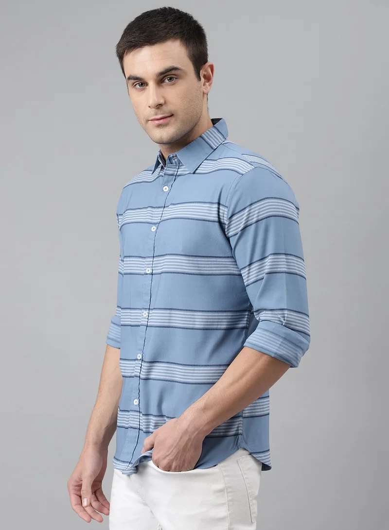 Dennis Lingo Slim Fit Blue Casual Shirt - 100% Cotton