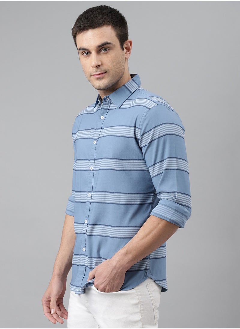 Dennis Lingo Slim Fit Blue Casual Shirt - 100% Cotton  - Image 5