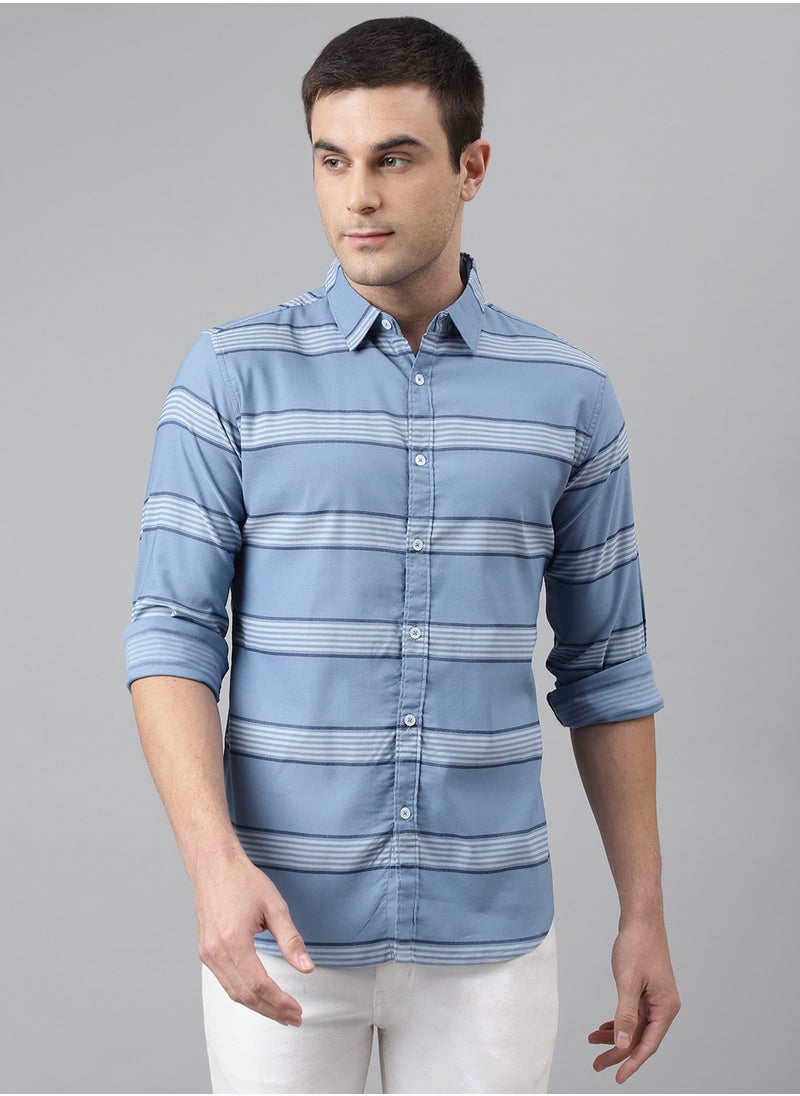 Dennis Lingo Slim Fit Blue Casual Shirt - 100% Cotton  - Image 1