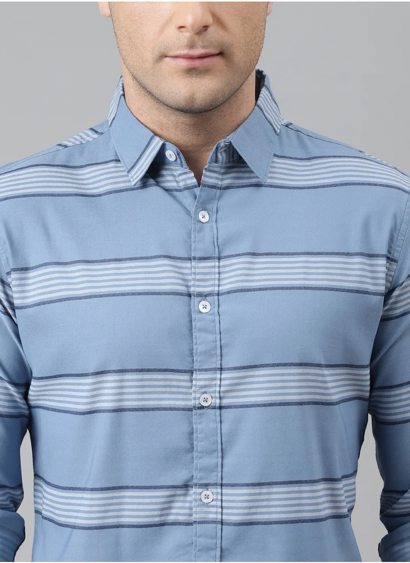 دينيس لينغو Slim Fit Blue Casual Shirt - 100% Cotton