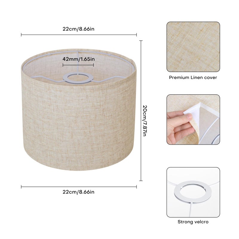 YoflowX Small Lampshades Set of 2, Beige Linen Drum Lampshades, 8.66" Top x 8.66" Bottom x 7.87" High Lamp Shade, Lamp Shades Replacement for Table and Floor Lamps, Pendant Light, Handcrafted, Easy Assembly - Image 2