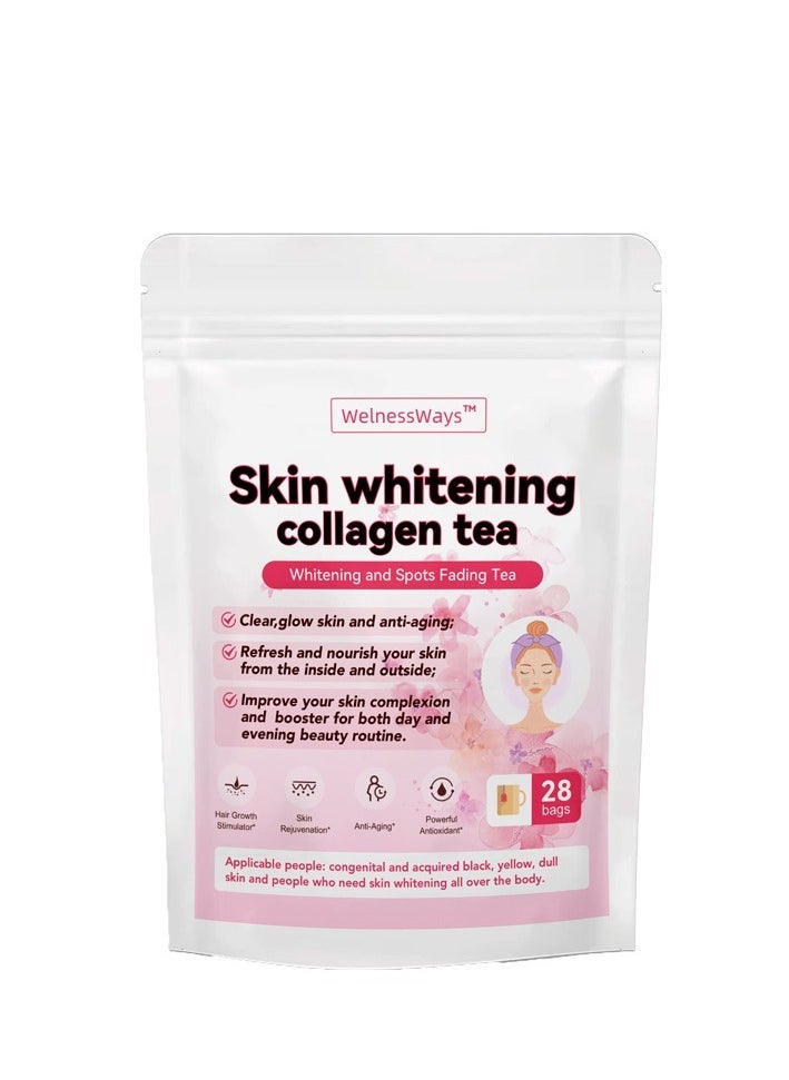 WelnessWays skin whitening collagen tea,whitening and spots fading tea,with collagen peptides glutathione yeast extract l-cystine, detox tea support healthy digestive and metabolism 28 bags  - Image 1