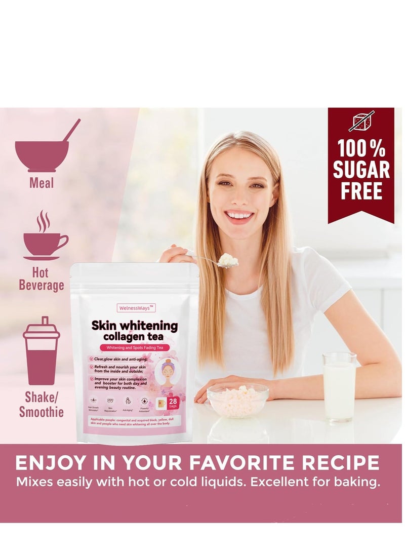 WelnessWays skin whitening collagen tea,whitening and spots fading tea,with collagen peptides glutathione yeast extract l-cystine, detox tea support healthy digestive and metabolism 28 bags  - Image 4