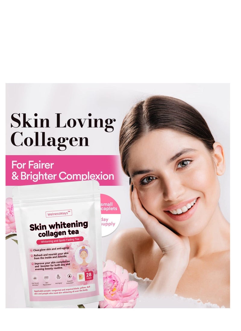 WelnessWays skin whitening collagen tea,whitening and spots fading tea,with collagen peptides glutathione yeast extract l-cystine, detox tea support healthy digestive and metabolism 28 bags  - Image 3
