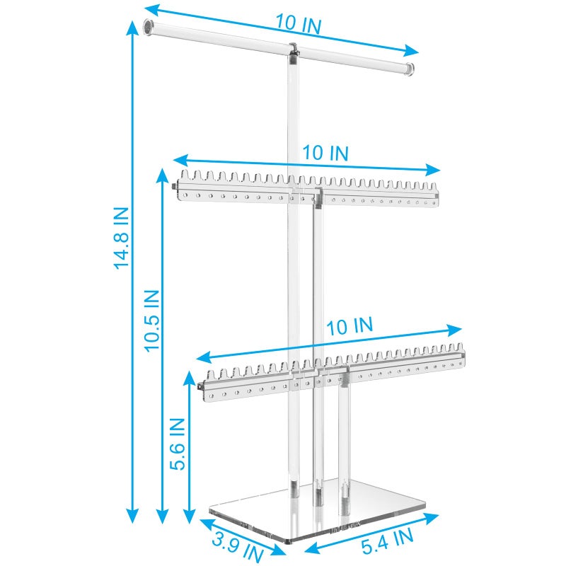 lengnoyp Premium Jewelry Stand, Earring Holder, Necklace Holder Stand, Clear 3-Tier Acrylic Large Storage Jewelry Organizer Stand & Bracelet/Bangles Stand, 48 Earring Holes Display Stands - Image 4