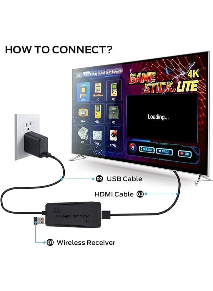 وحدة ألعاب فيديو لاسلكية مع 15000 لعبة كلاسيكية – يدين تحكم، توصيل HDMI، جودة 4K – جاهزة للتشغيل مباشرة على التلفزيون