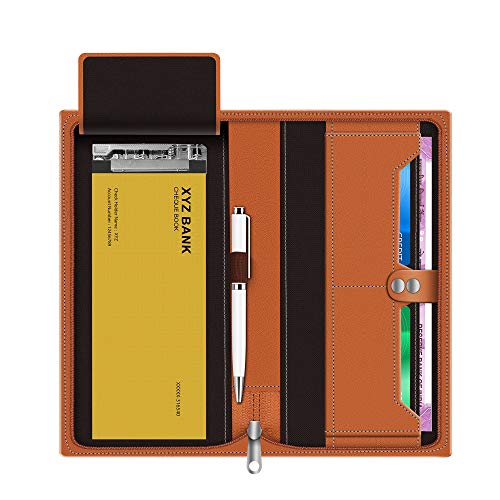 FEDUS Women Faux Leather Expanding Handmade Cheque Book Holder for Cards, Wallet, Traveling Wallets, Documents Holder for Office & Home, Brown - Image 1