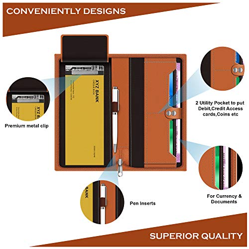 FEDUS Women Faux Leather Expanding Handmade Cheque Book Holder for Cards, Wallet, Traveling Wallets, Documents Holder for Office & Home, Brown - Image 2