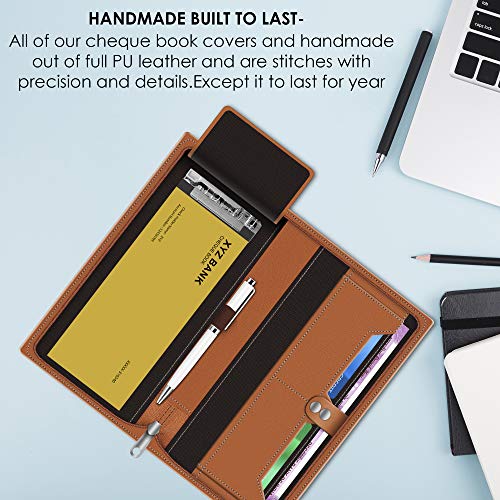 FEDUS Women Faux Leather Expanding Handmade Cheque Book Holder for Cards, Wallet, Traveling Wallets, Documents Holder for Office & Home, Brown - Image 5