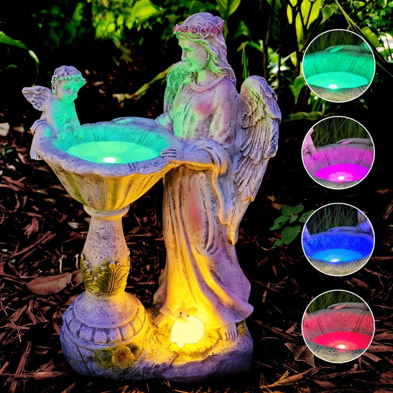 Voveexy Solar Garden Statue Outdoor Decor, Angel Garden Figurine with Color Changing Light Waterproof Outdoor Statue Resin Sculpture Lawn Ornament for Patio Lawn Yard Christmas Birthday Housewarming Gift - Image 1