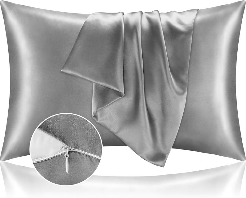 BEDELITE Economical upgraded quality Satin Pillowcase with Zipper, Grey King Size Pillow Cases Set of 2, Super Soft and Cooling Similar to Silk Pillow Cases, Gift for Women Men(20x36 Inches) Cost saving user oriented build - Image 1