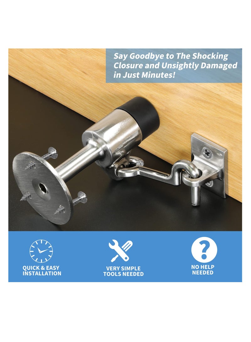 SYOSI Wall Mount Door Stopper with Hook, Heavy Duty Door Stop Brushed Nickel Doorstop with Rubber Bumper & Stainless Steel Screws, Made of Zinc Alloy, Durability, Rust Resistance (Sliver) - Image 5