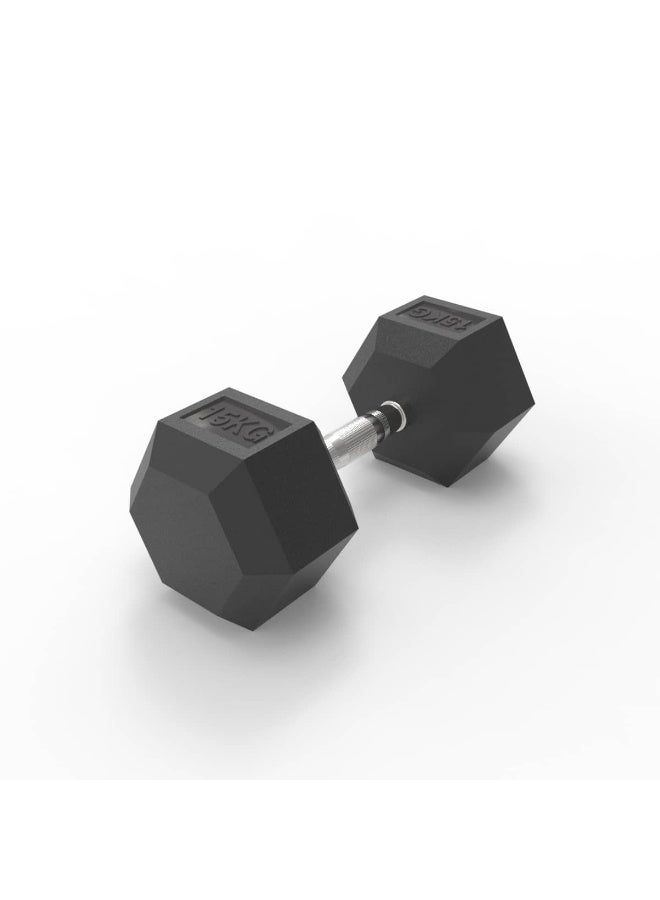 COMMANDO Hex Rubber Dumbbell - 15kg (Single Piece) - Image 1
