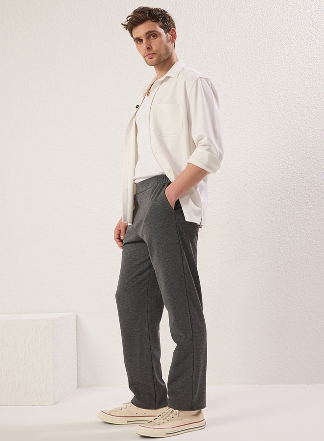 trendyol Anthracite Regular/Normal Cut Elastic Waist Comfortable Stylish Knitted Trousers - Image 5