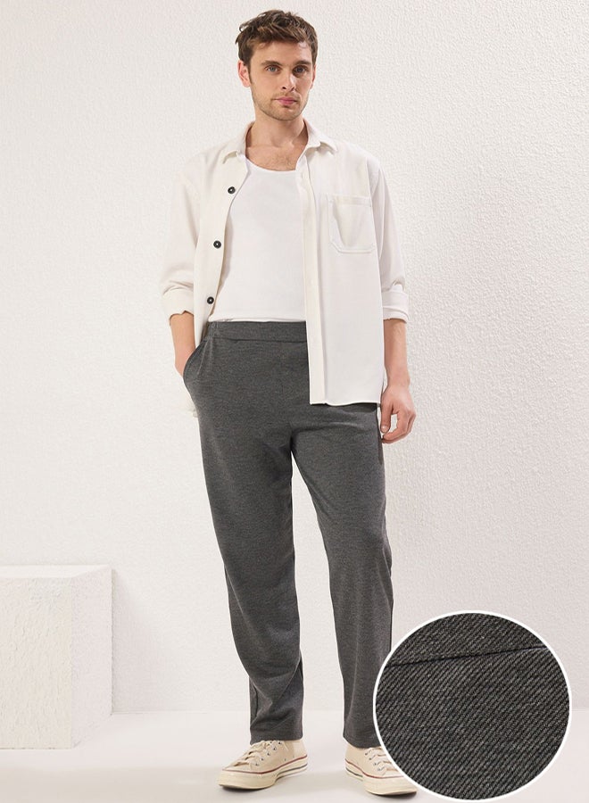 trendyol Anthracite Regular/Normal Cut Elastic Waist Comfortable Stylish Knitted Trousers - Image 2