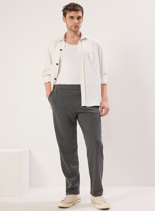 trendyol Anthracite Regular/Normal Cut Elastic Waist Comfortable Stylish Knitted Trousers - Image 4