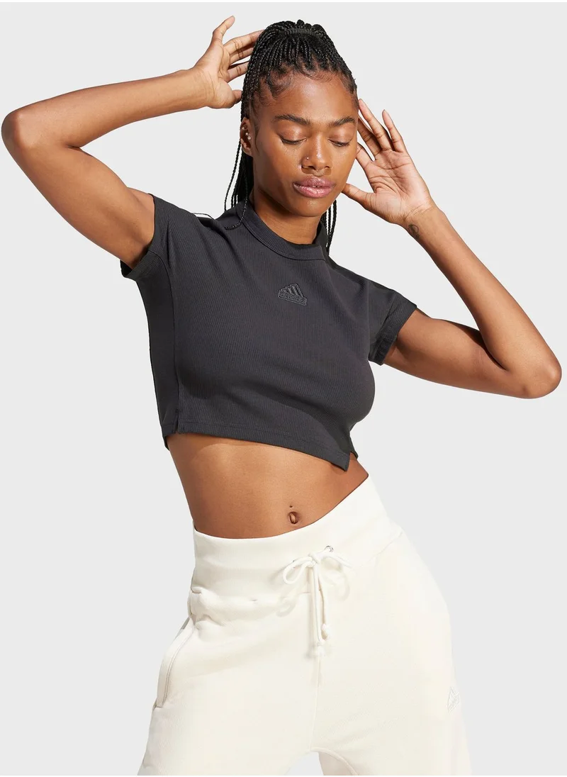 Adidas Lounge Ribbed Cropped T-Shirt