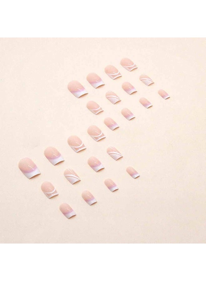 Foccna Pink French Press on Nails Medium, White Fake Nails Square Acrylic False Pink Nails,French Artificial Nails for Women and Girls,24 pcs - Image 3