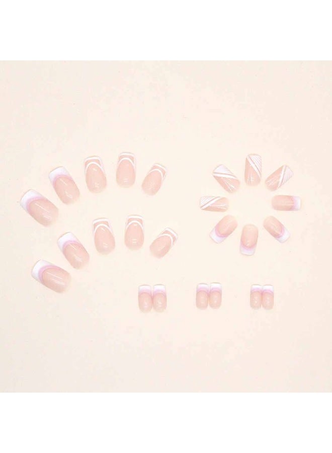 Foccna Pink French Press on Nails Medium, White Fake Nails Square Acrylic False Pink Nails,French Artificial Nails for Women and Girls,24 pcs - Image 2
